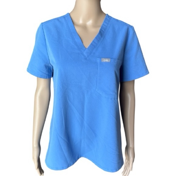 Figs Women's Short Sleeve Blue V-Neck Scrub Top Size S - Picture 1 of 2